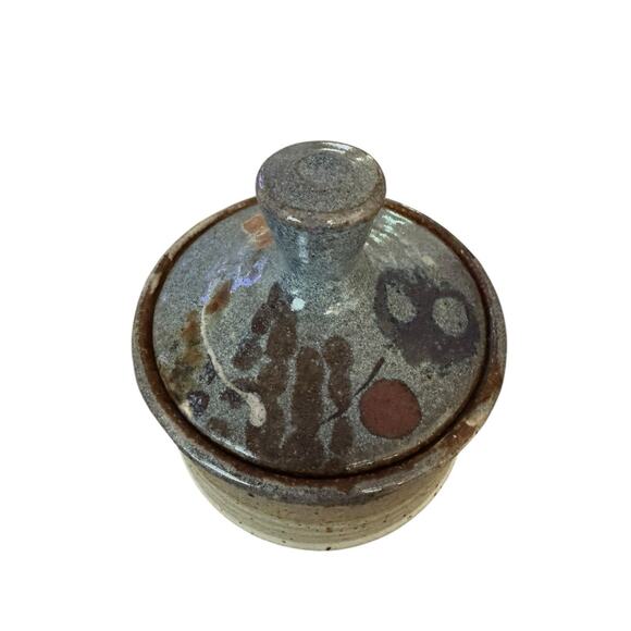 Vintage Pottery Jar Lid Box Stoneware Glazed Trinket Box Jewelry Signed Reyes - Picture 7 of 8
